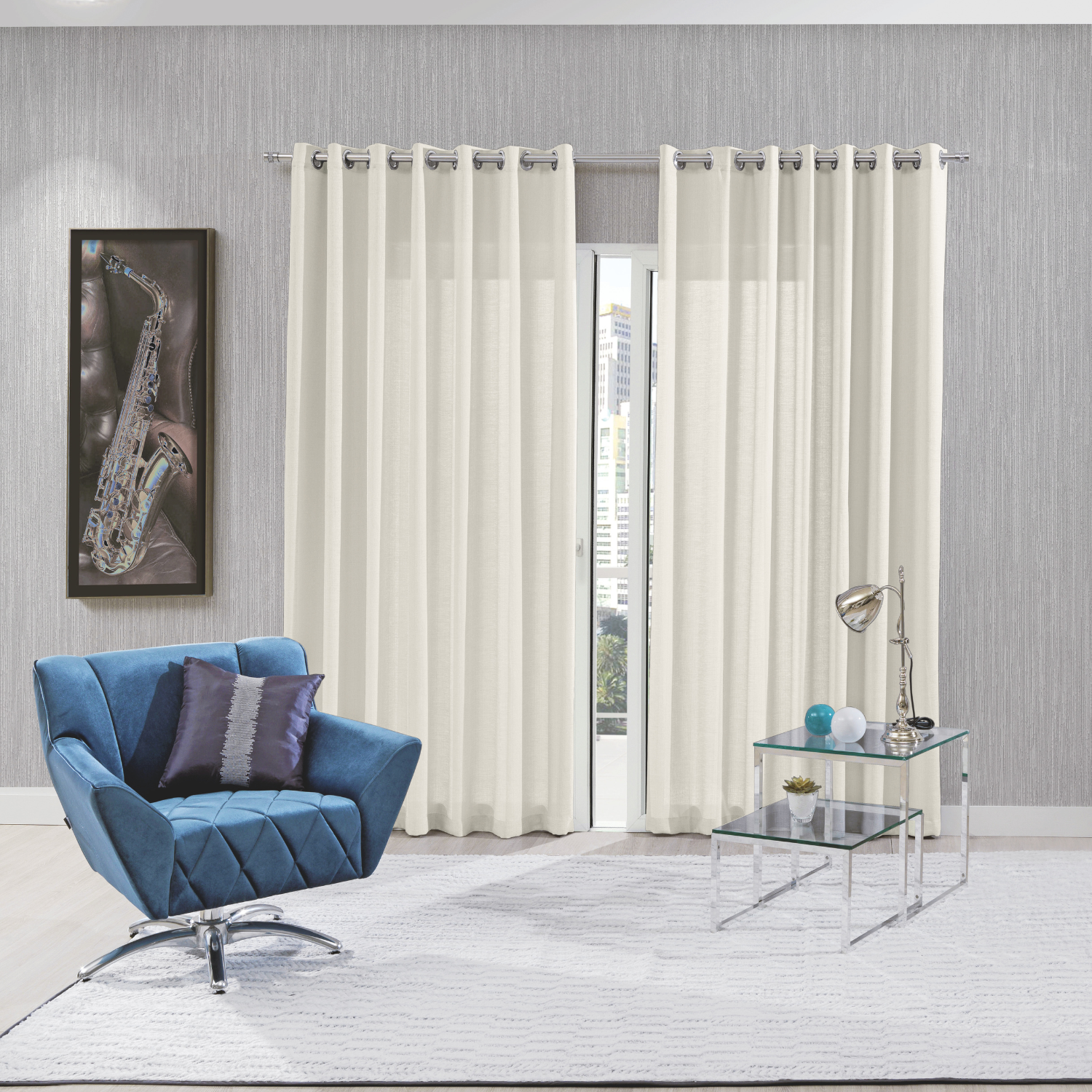 CORTINA RÚSTICA PRIMITIVE  2,00 X 2,30 MARFIM - COM ILHÓS PARA VARÃO